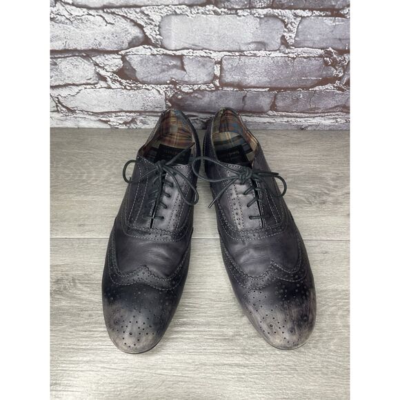 Bed Stu Dark Gray Leather Wing Tip Oxfords Lace Up Shoes Men Sz 10.5M US/43.5EU - Picture 1 of 16